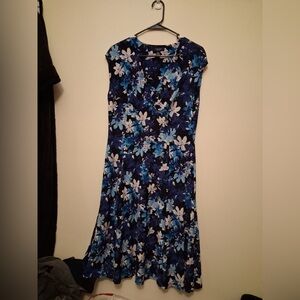Chaps Navy and White Floral Midi Dress